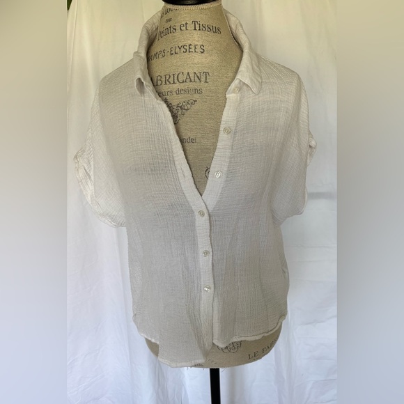 Ci Sono Tops - Ci Sono L.A Women’s Gauze Linen Button Down Blouse in True White Sz XL